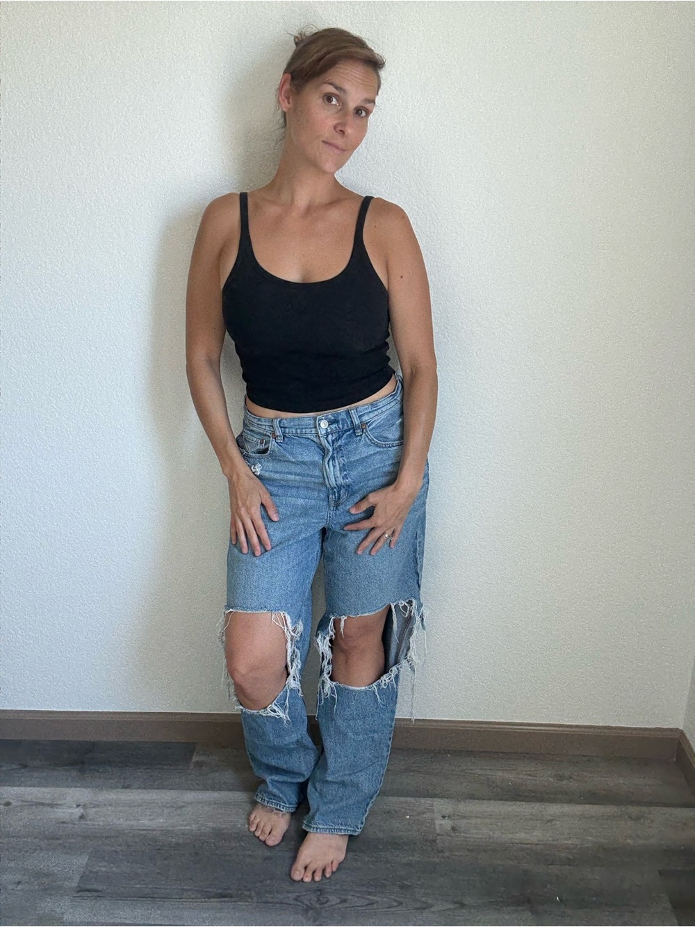 American Eagle Highest Rise Baggy Straight Jeans Destroyed 14 Strigid